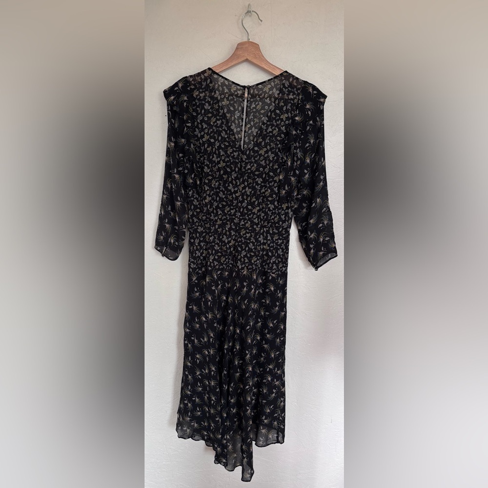 Anthropologie Bailey 44 Ophelia Black Floral Print Ruffle Midi V Neck Boho Dress - Picture 10 of 15